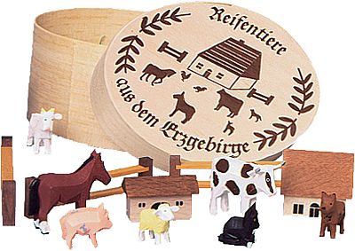 Seiffener Handwerksschau Reifentiere (13tlg.) in Spandose