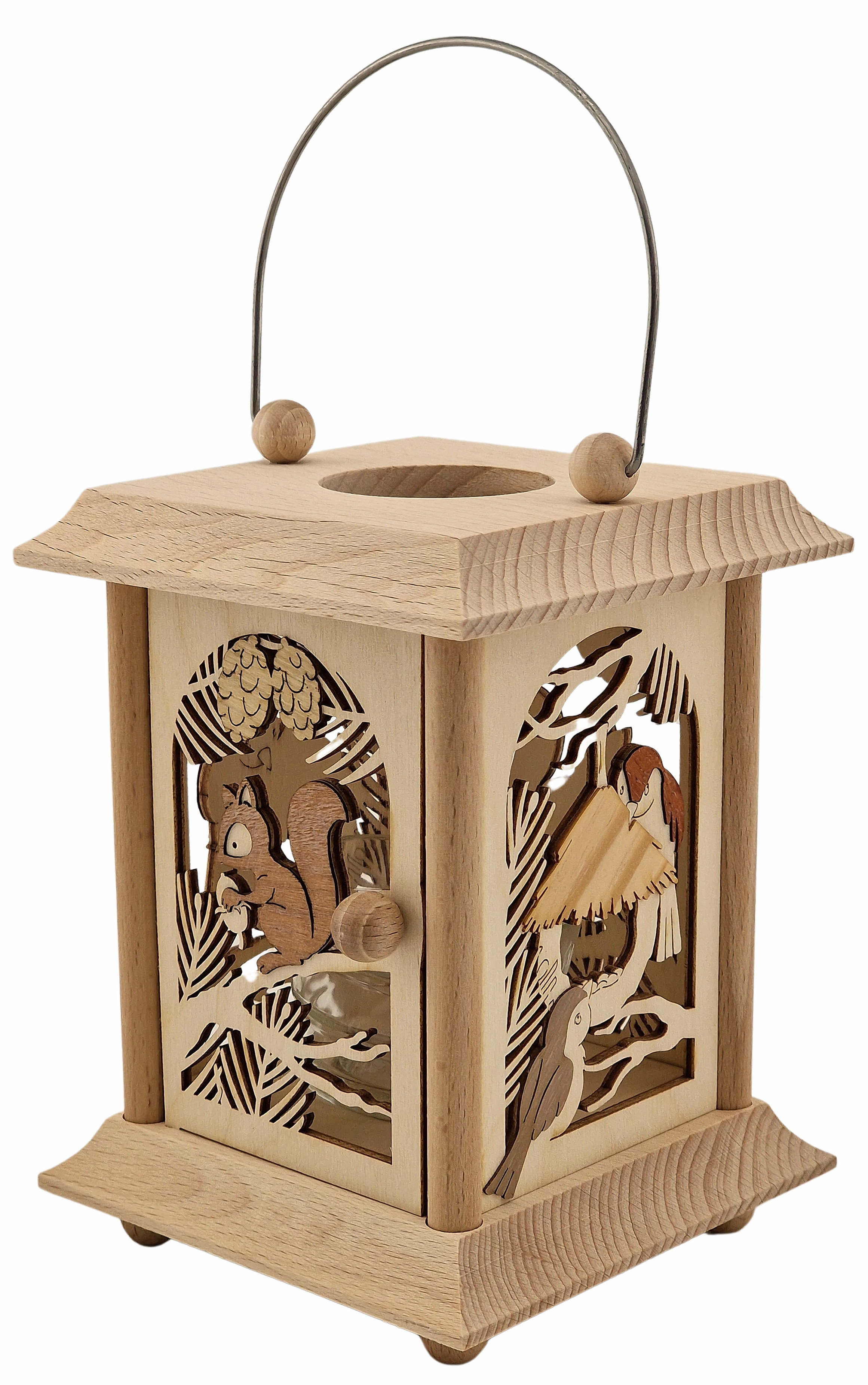 Drechslerei Kuhnert Tischlaterne - Eichhörnchen und Vögel