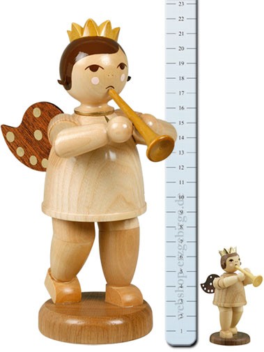 Ellmann großer Engel mit Trompete, natur - 22 cm - mit-Krone