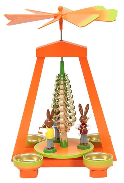 Seiffener Handwerksschau Osterpyramide orange grün Seiffener Handwerksschau Osterpyramide orange grün