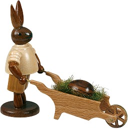 Ellmann Hase mit Schubkarre und Osterei / natur