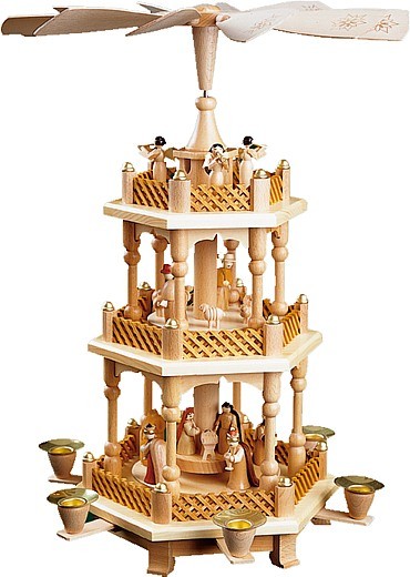 2-storeyed Christmas pyramid, Nativity - natural coloured 2-storeyed Christmas pyramid, Nativity - natural coloured