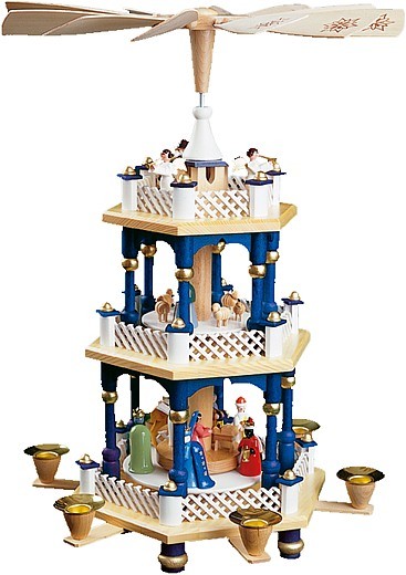 2-storeyed Christmas pyramid, Nativity -blue 2-storeyed Christmas pyramid, Nativity -blue