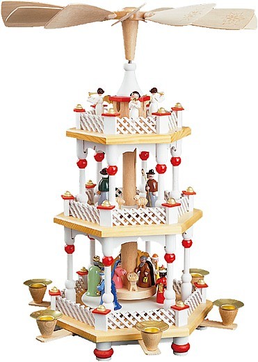 2-storeyed Christmas pyramid, Nativity -white 2-storeyed Christmas pyramid, Nativity -white
