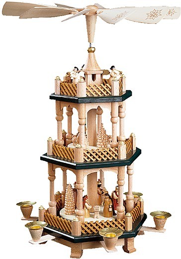 2-storeyed Christmas pyramid, Nativity - with green soils 2-storeyed Christmas pyramid, Nativity - with green soils