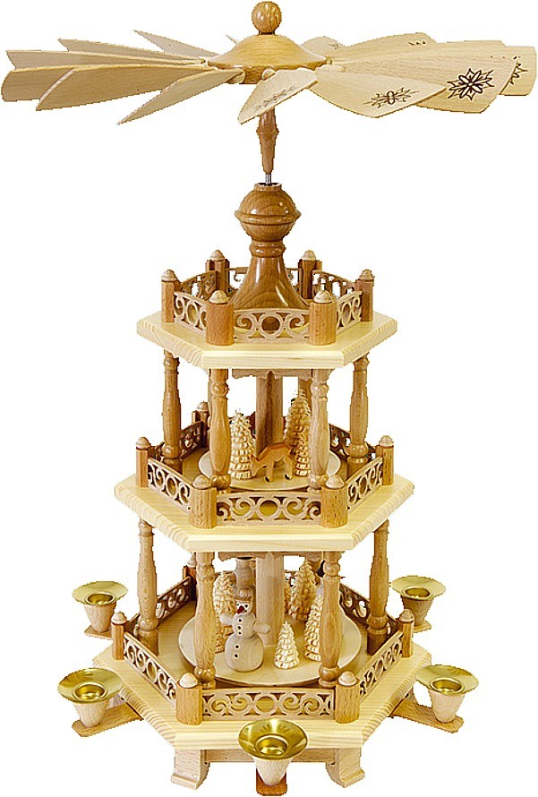 2-storeyed Christmas pyramid, with baroque fence and snowmen 2-storeyed Christmas pyramid, with baroque fence and snowmen