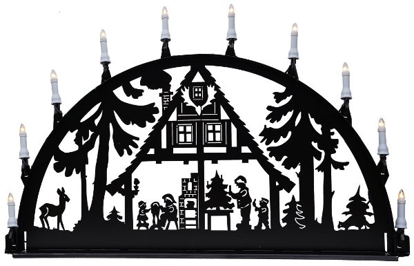 Außenschwibbogen aus Metall, Motiv - Waldhaus - 1,00 x 0,50 m, LED-Filament