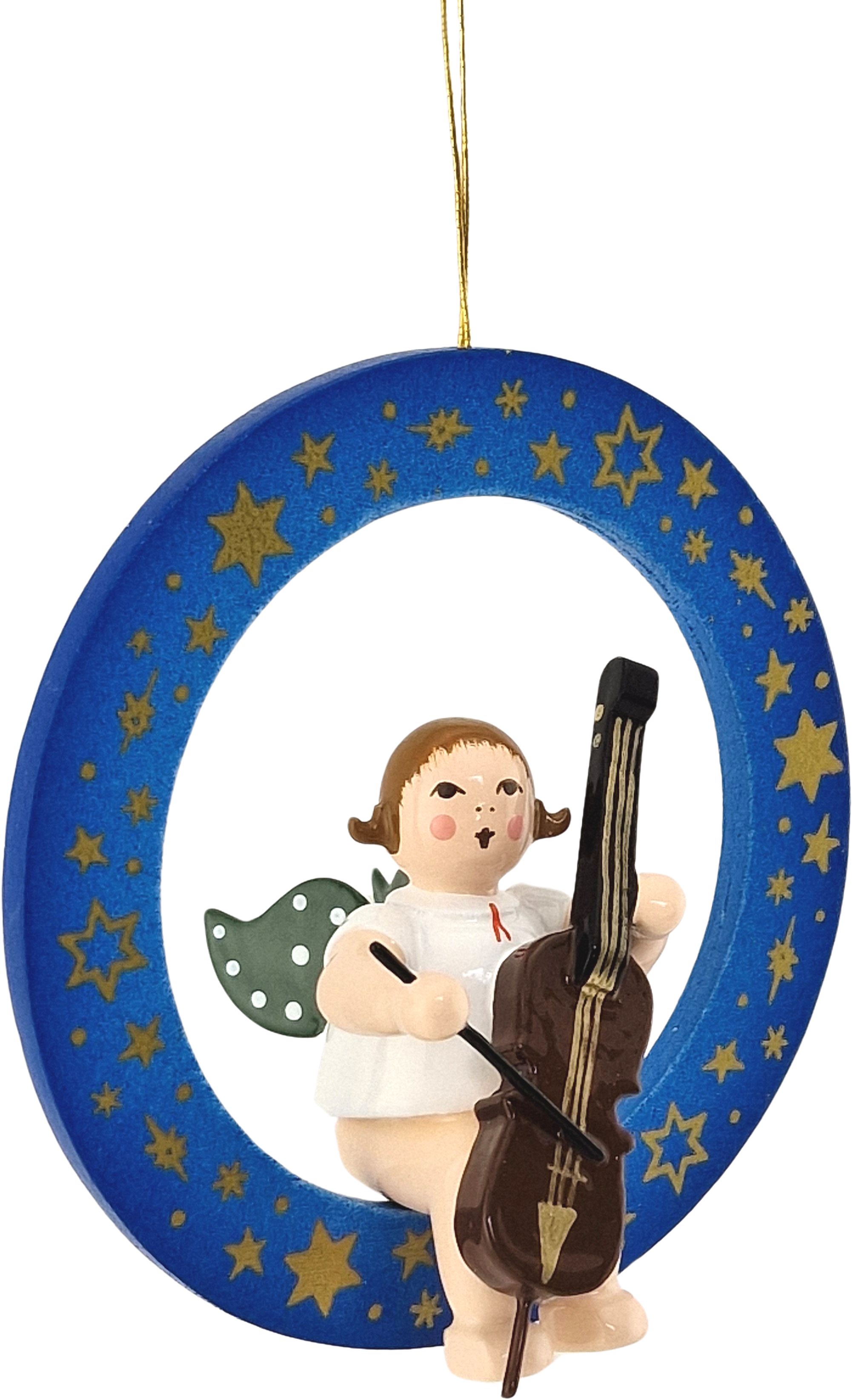 Ellmann Baumbehang Engel im blauen Ring - mit Cello, ohne Krone, farbig