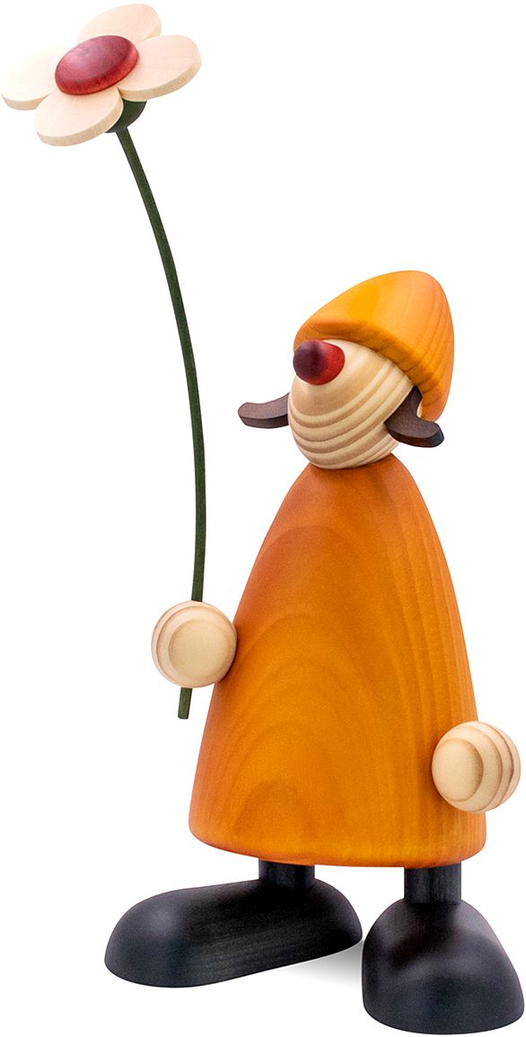 Björn Köhler Gratulantin Susi stehend mit Blume - groß, gelb
