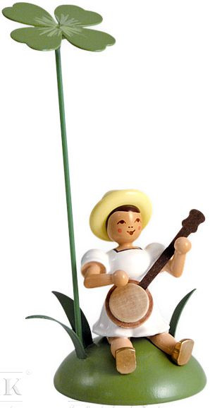 Blank Blumenkind mit Klee und Banjo, sitzend, farbig