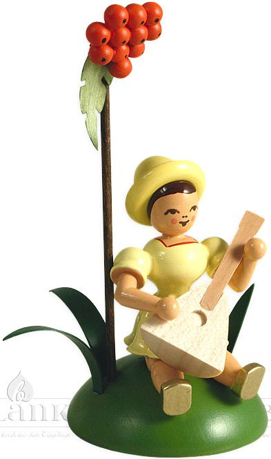 Blank Blumenkind mit Vogelbeere und Balalaika, sitzend, farbig