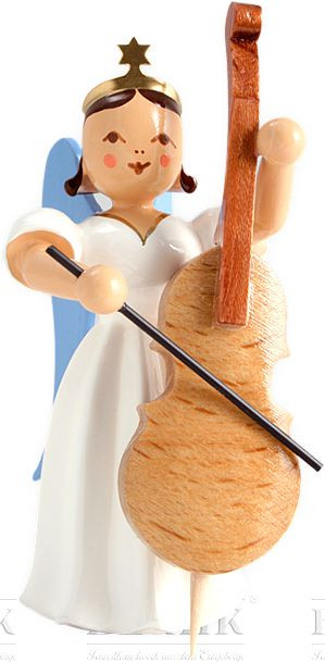 Blank Engel Figur „Faltenrock“ Mit Violoncello – Handbemalt, Sitzend, Aus Dem Erzgebirge