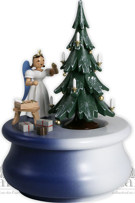 Blank Spieldose Weihnachtstraum mit Baum und Langrockengel, farbig