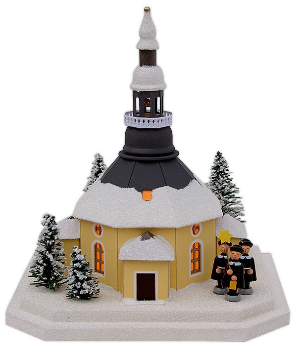 Birgit Uhlig Lichterhaus Seiffener Kirche mit Kurrende, 21 cm