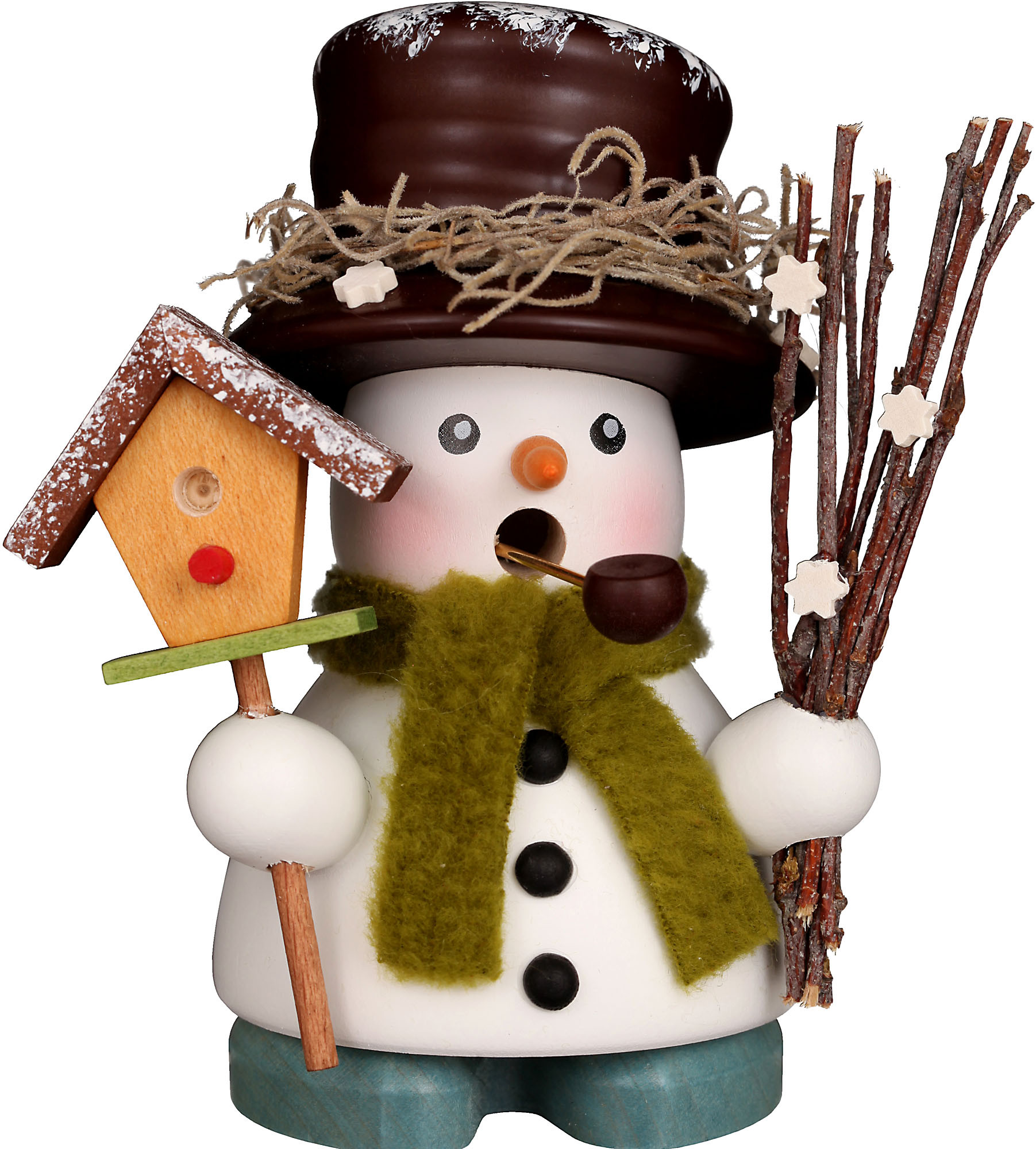 Christian Ulbricht Räuchermann Schneemann mit Vogelhaus