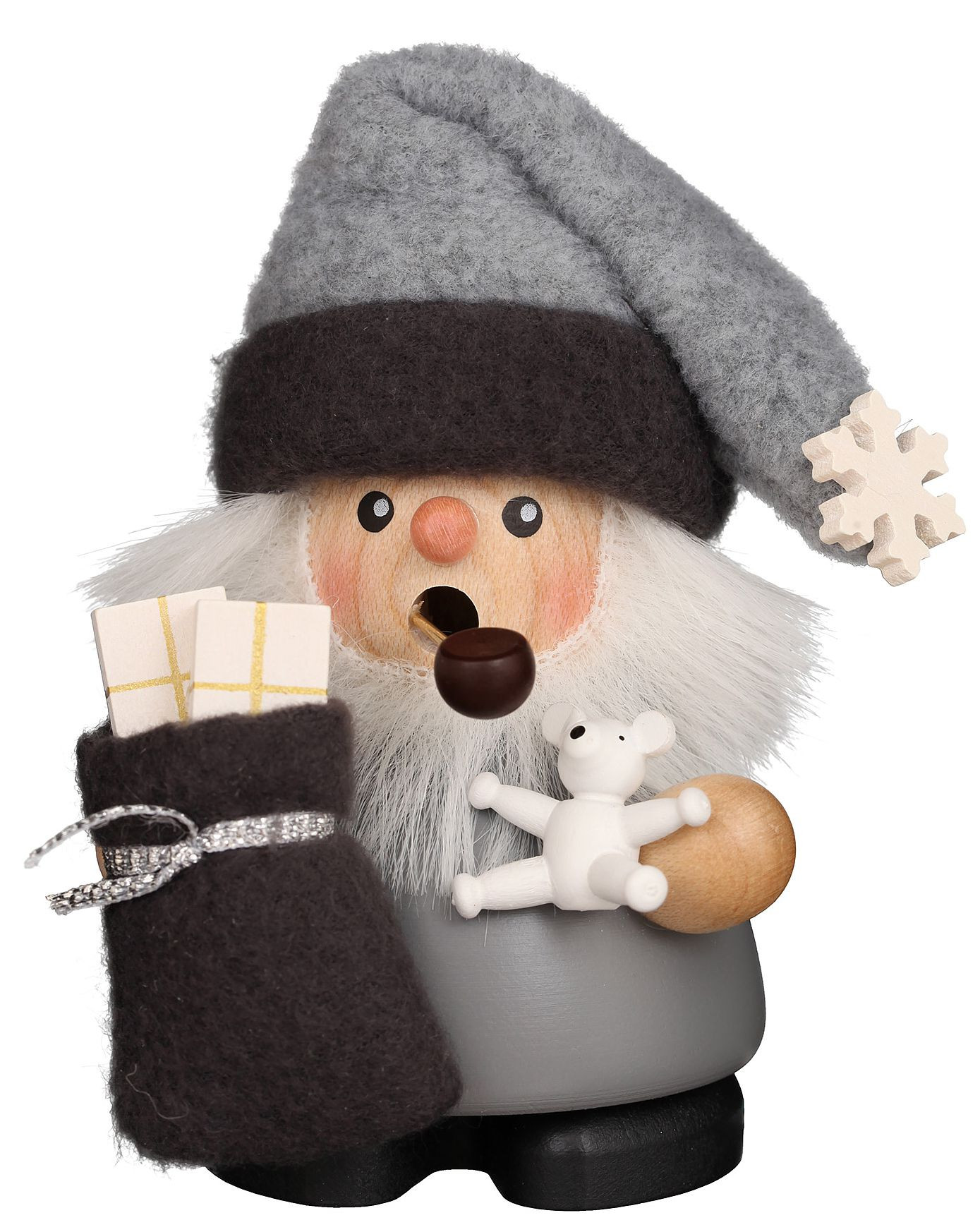 Christian Ulbricht Räuchermann Weihnachtsmann grau mit Teddy