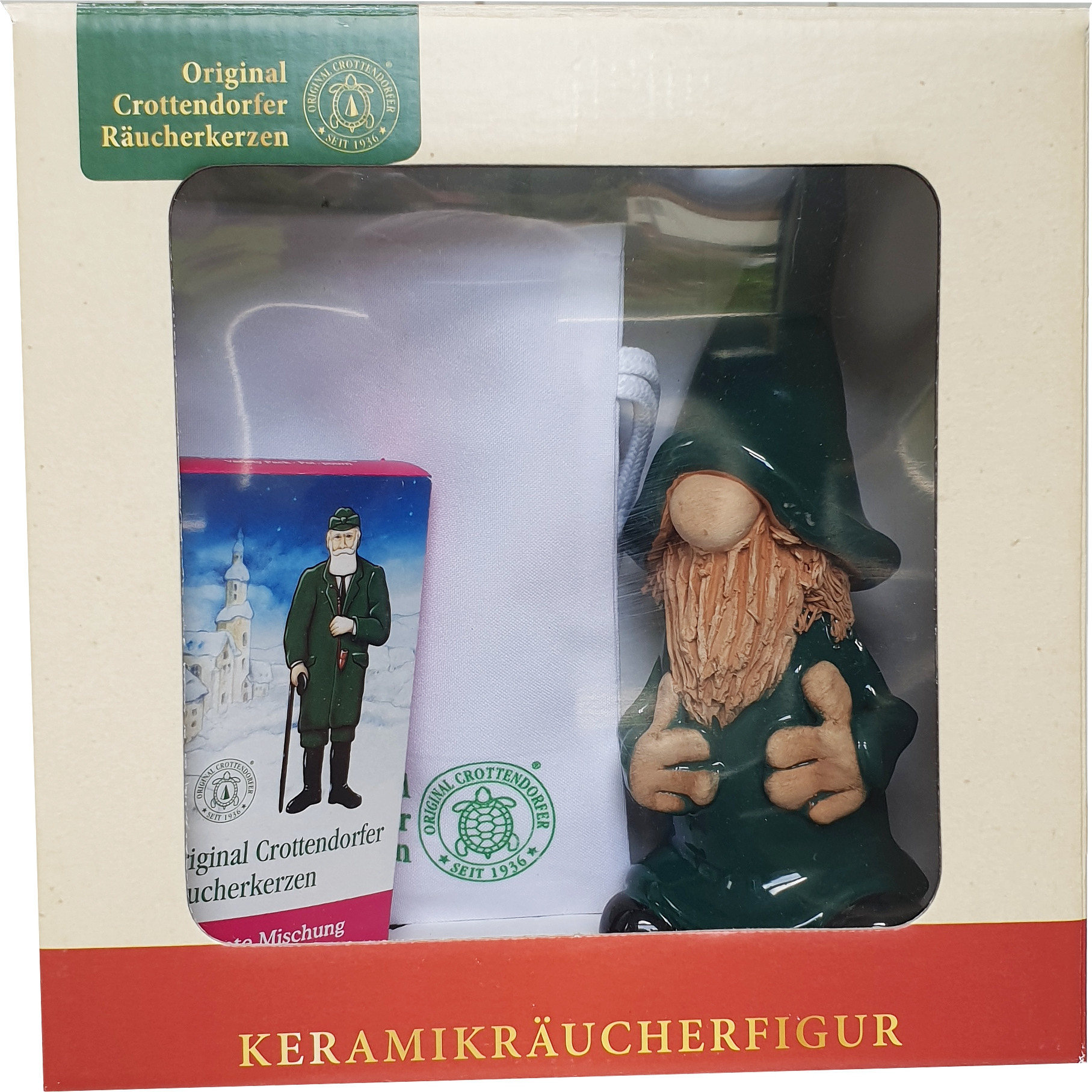Crottendorfer Keramik Räucherfigur Wichtel - grün