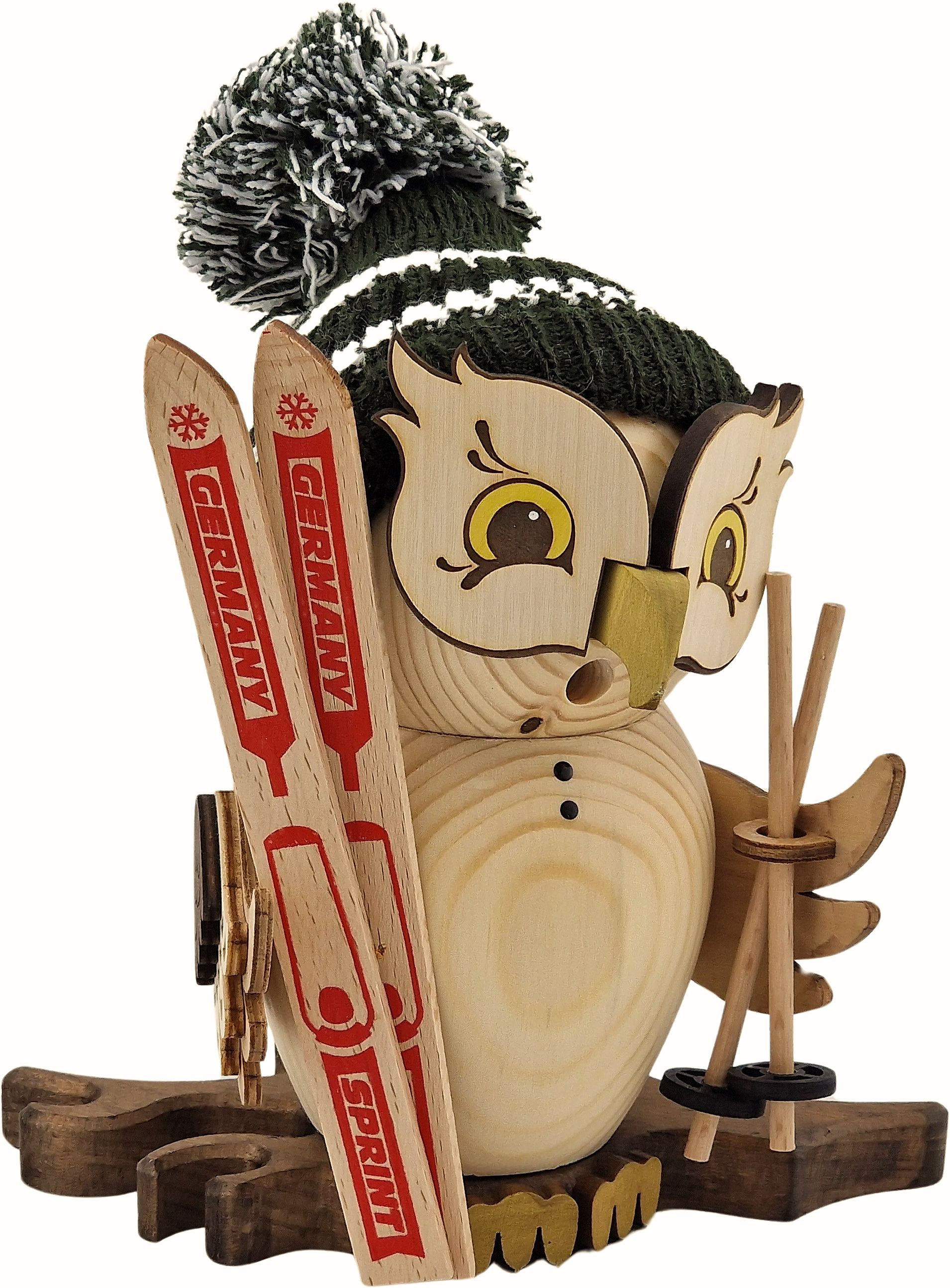 Drechslerei Kuhnert Räucherfigur Eule Skifahrer