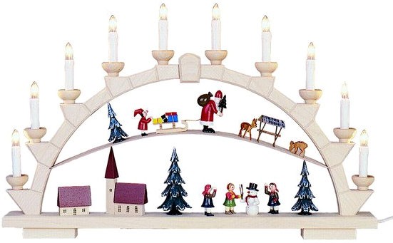 Erzgebirgische Holzkunst Gahlenz Schwibbogen Weihnachtsmann farbig