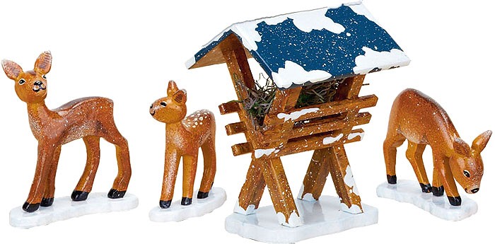 Hubrig Volkskunst Winterkinder - Futterkrippe mit 3 Rehen
