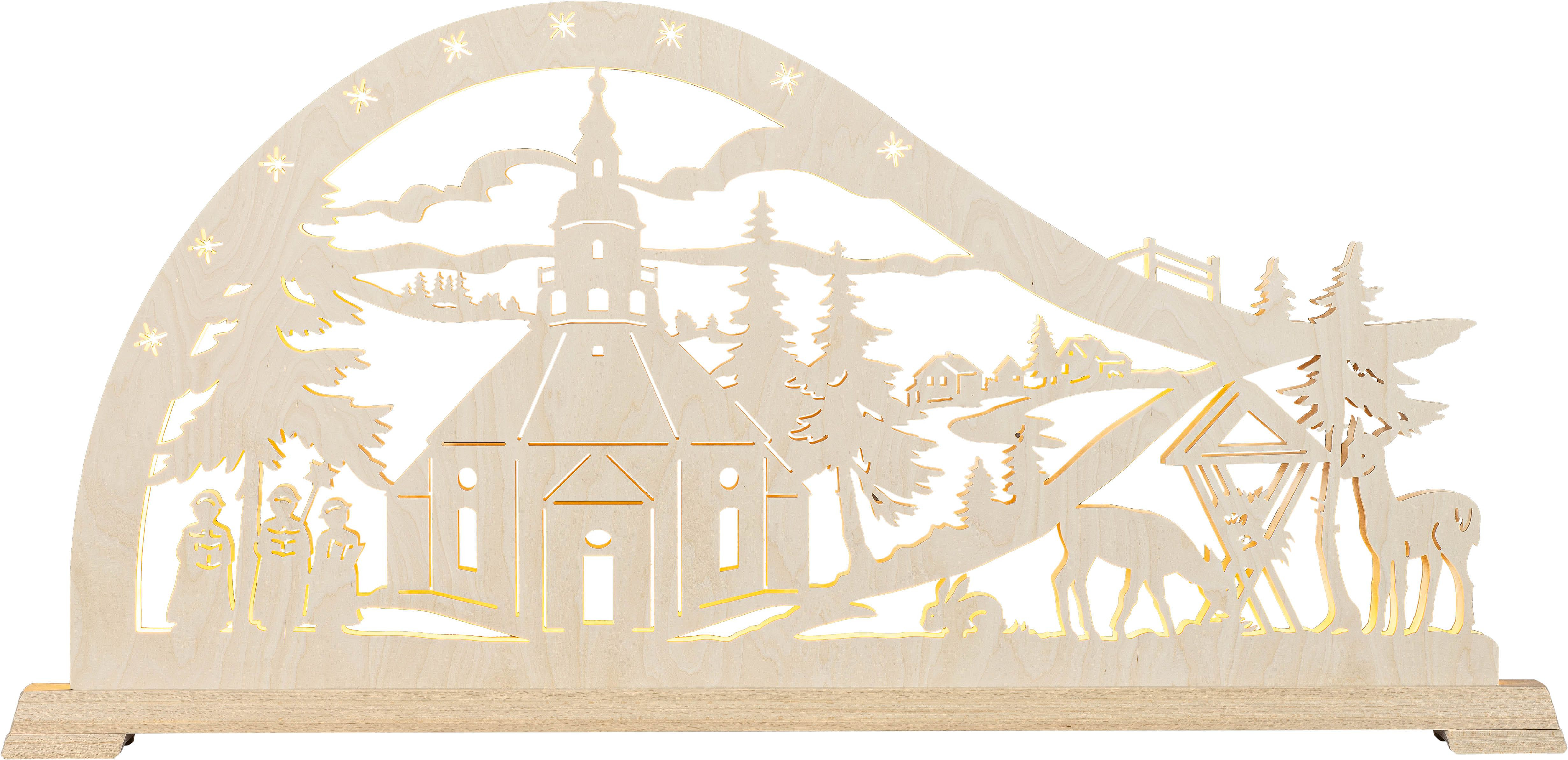 Taulin LED Bogen Seiffener Kirche mit Kurrendefiguren