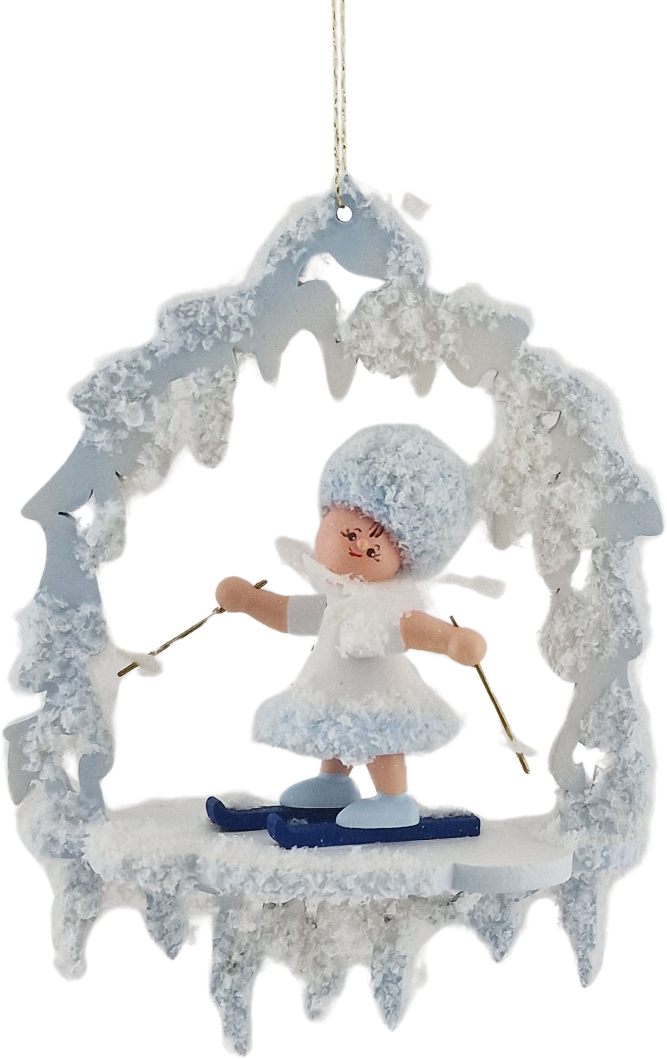 Drechslerei Kuhnert Schneeflöckchen mit Ski Baumbehang