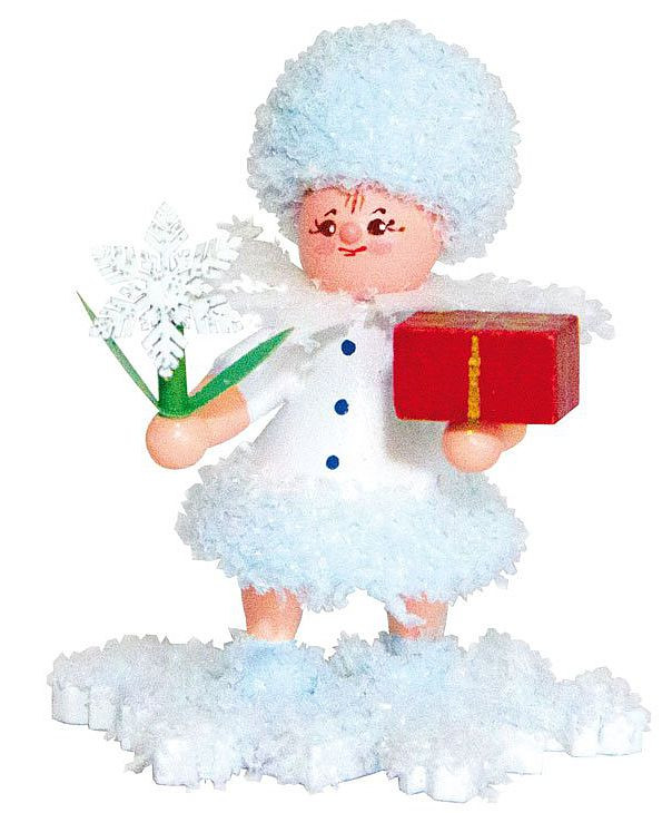 Drechslerei Kuhnert Schneeflöckchen mit Geschenk und Blume