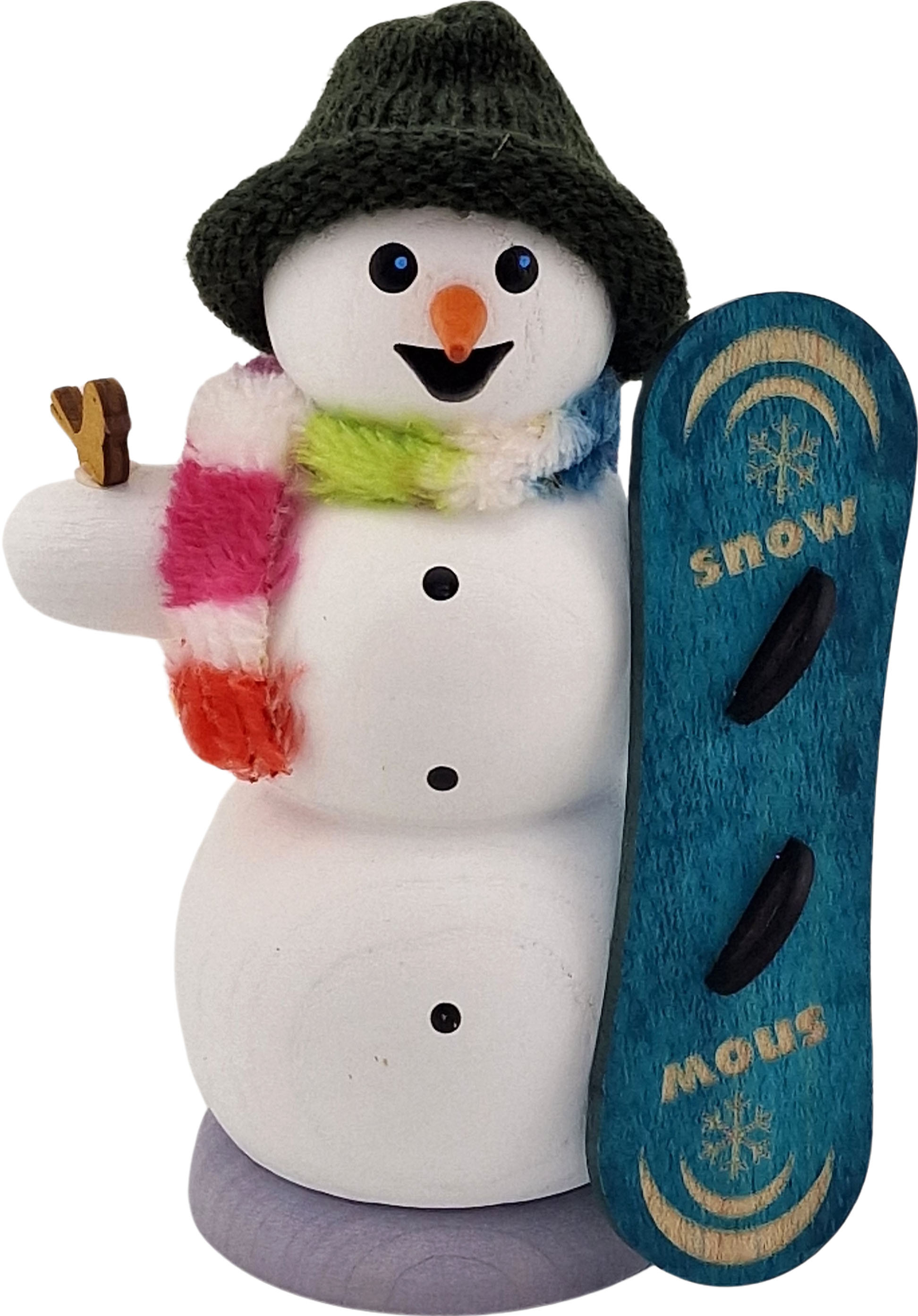 Drechslerei Kuhnert Räuchermann Schneemann mit Snowboard