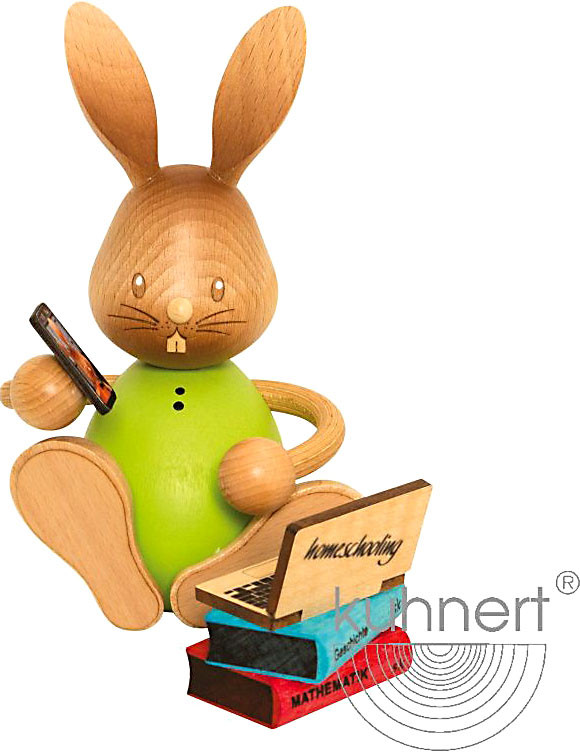 Drechslerei Kuhnert Stupsi Hase - Homeschooling mit Laptop - Sonderedition 2021