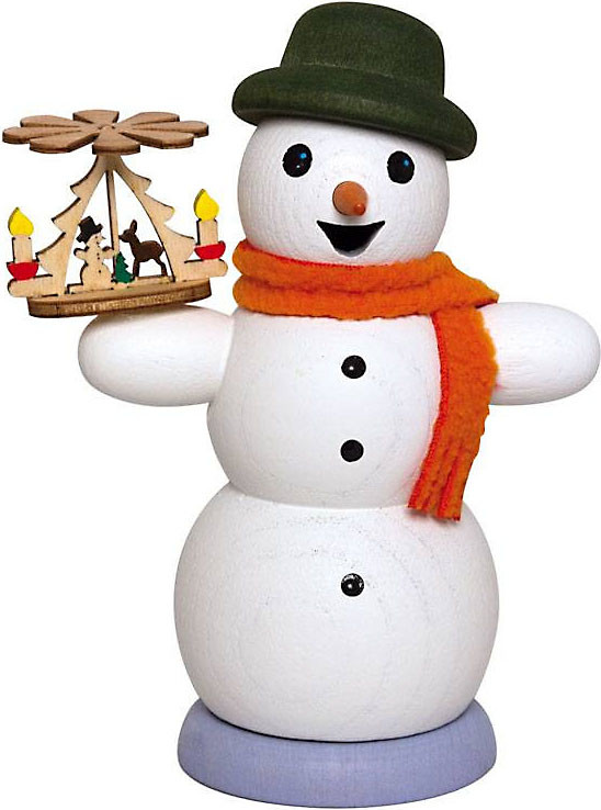 Drechslerei Kuhnert Räuchermann Schneemann mit Pyramide