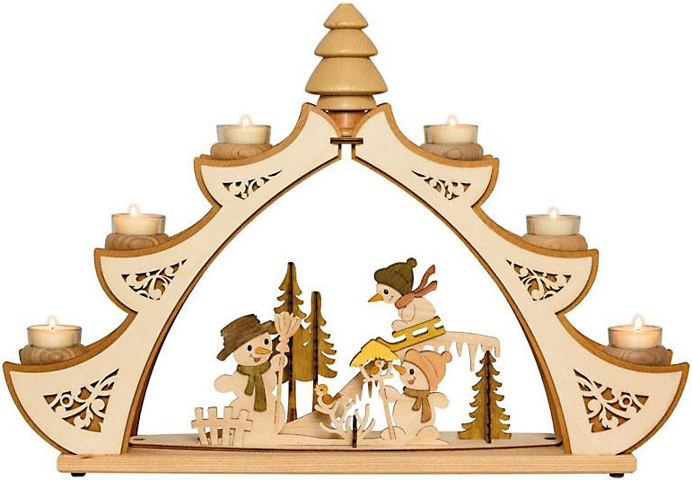 Drechslerei Kuhnert Teelichtbogen mit Räuchertanne - Motiv Schneemann