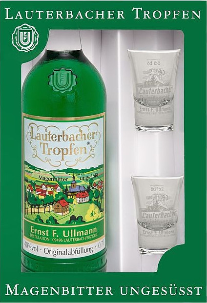 Geschenkkarton Lauterbacher Tropfen 1 Fl. 0.70l + 2 Gläser
