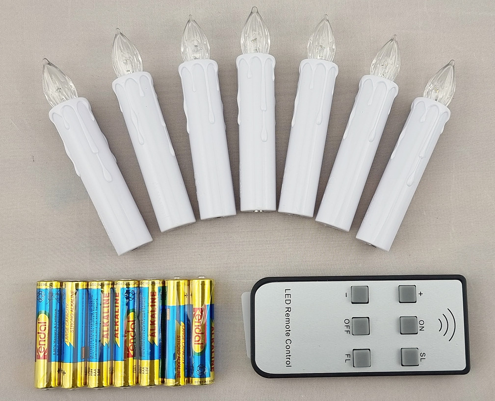7er LED Kerzen-Set weiß magnetisch - Schwibbogenkerzen mit Fernbedienung