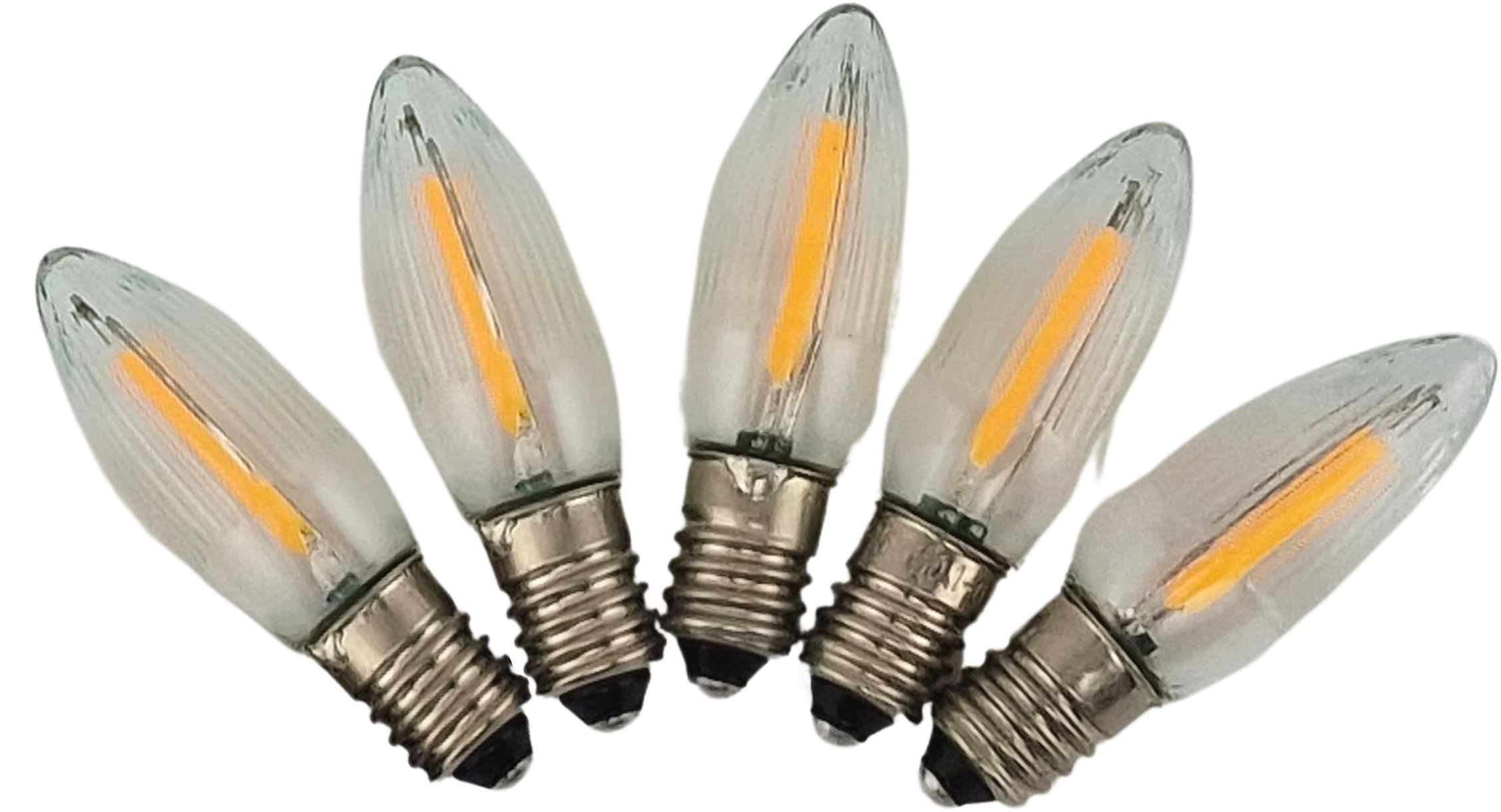 LED Spitzkerzen im 5er Pack 14V - 55V, warmweiß Filiament, außen