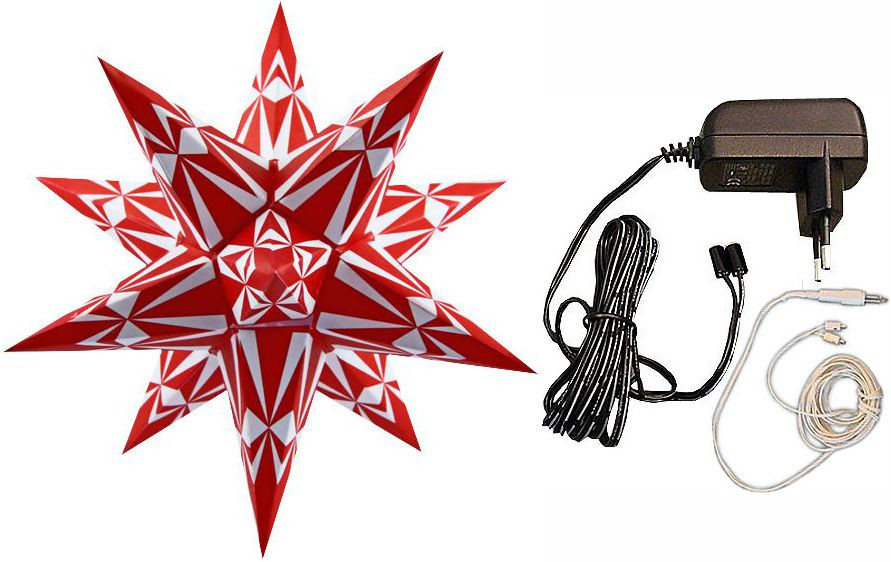 Marienberger Adventsstern - Ornament rot 1 auf weiß, mit Beleuchtung