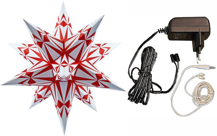 Marienberger Adventsstern - Ornament rot 2 auf weiß, mit Beleuchtung