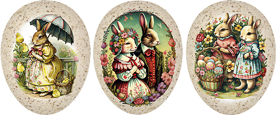 Nestler Ostereier 3er Set - Familie Hase, 9 cm