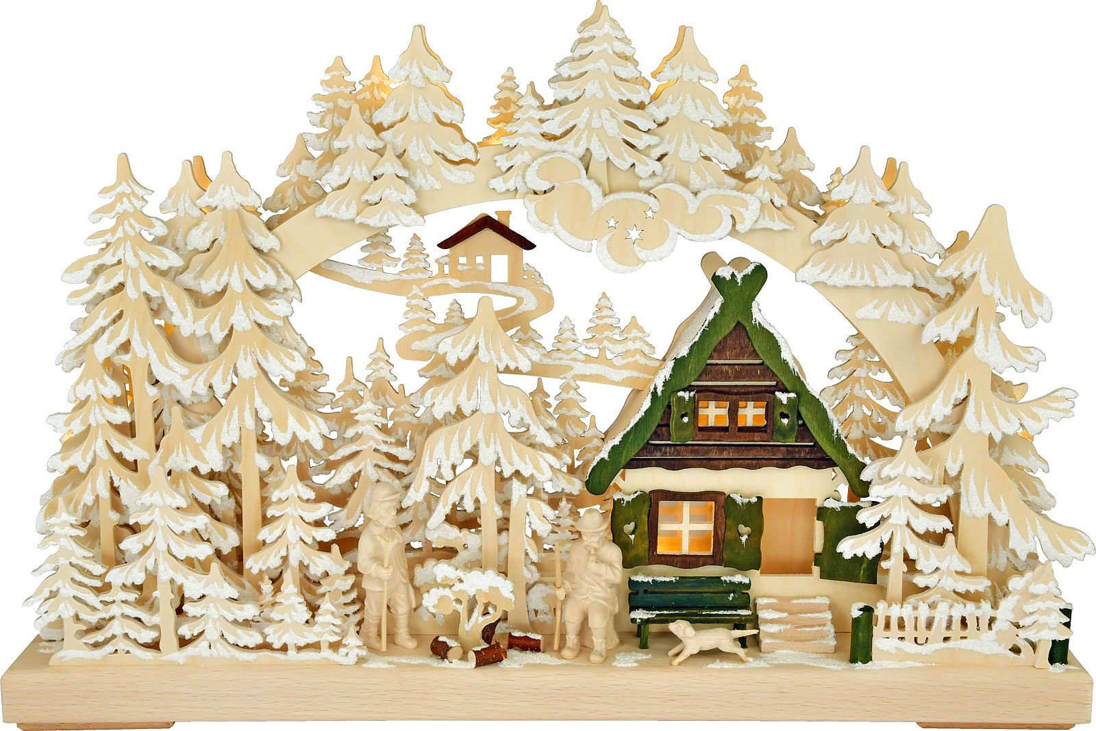Ratags Holzdesign 3D-Schwibbogen Jäger mit Hund - mit Raureif, klein