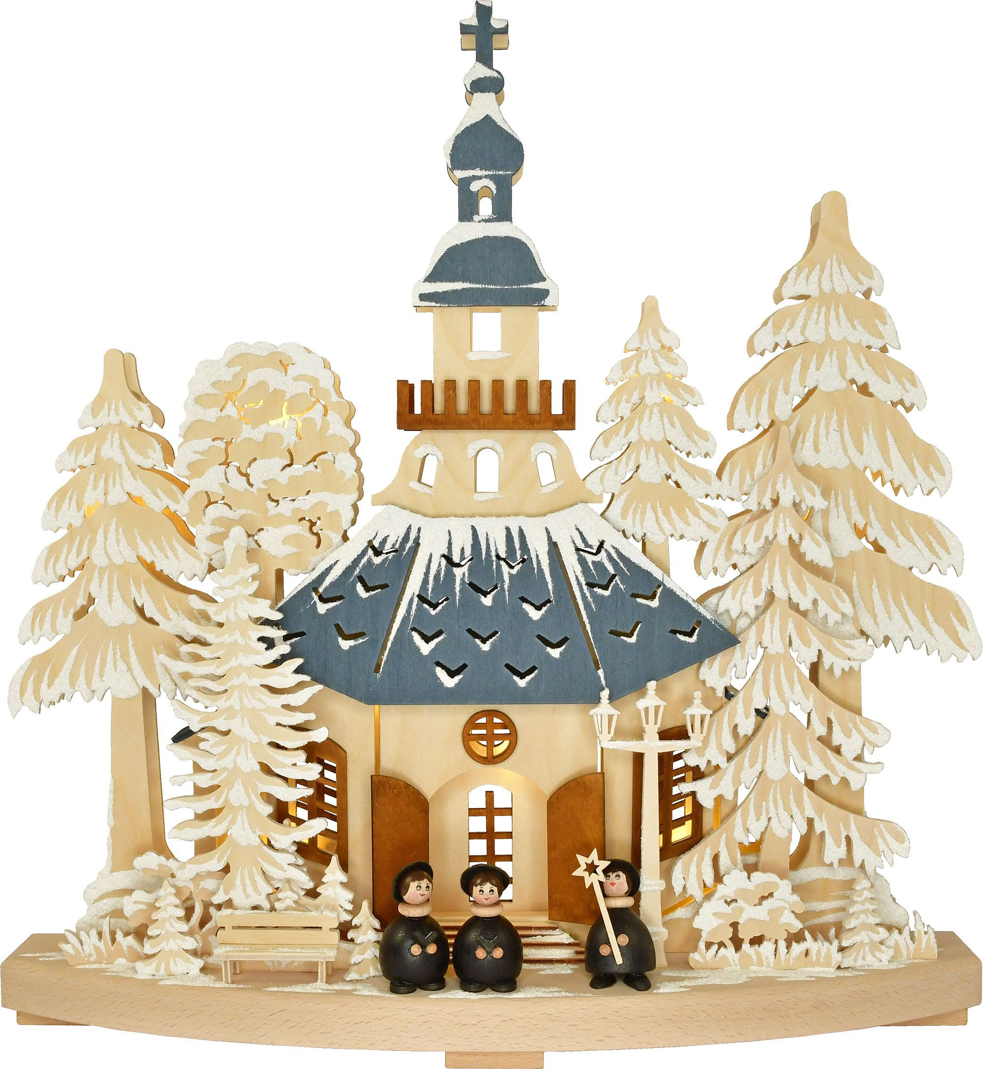 Ratags Holzdesign 3D-Schwibbogen Kirchgang in Seiffen mit Molli-Kurrende, klein