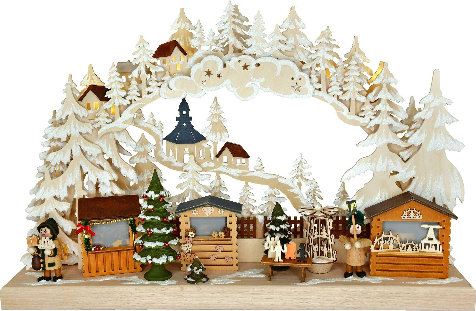 Ratags Holzdesign 3D-Schwibbogen Seiffener Weihnachtsmarkt - mit Raureif, klein
