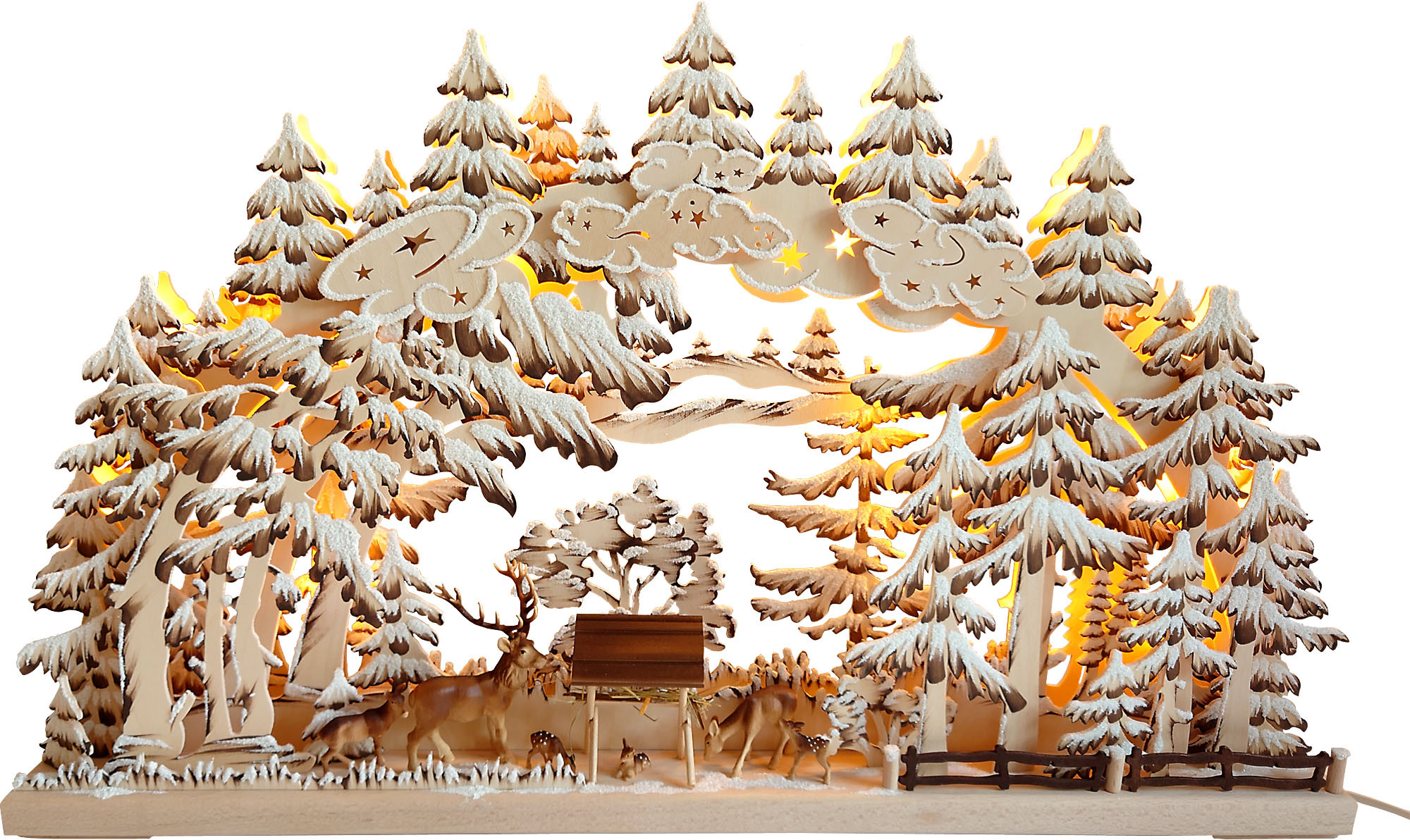 RATAGS Holzdesign 3D-Schwibbogen Rehe im Wald, groß - mit Raureif