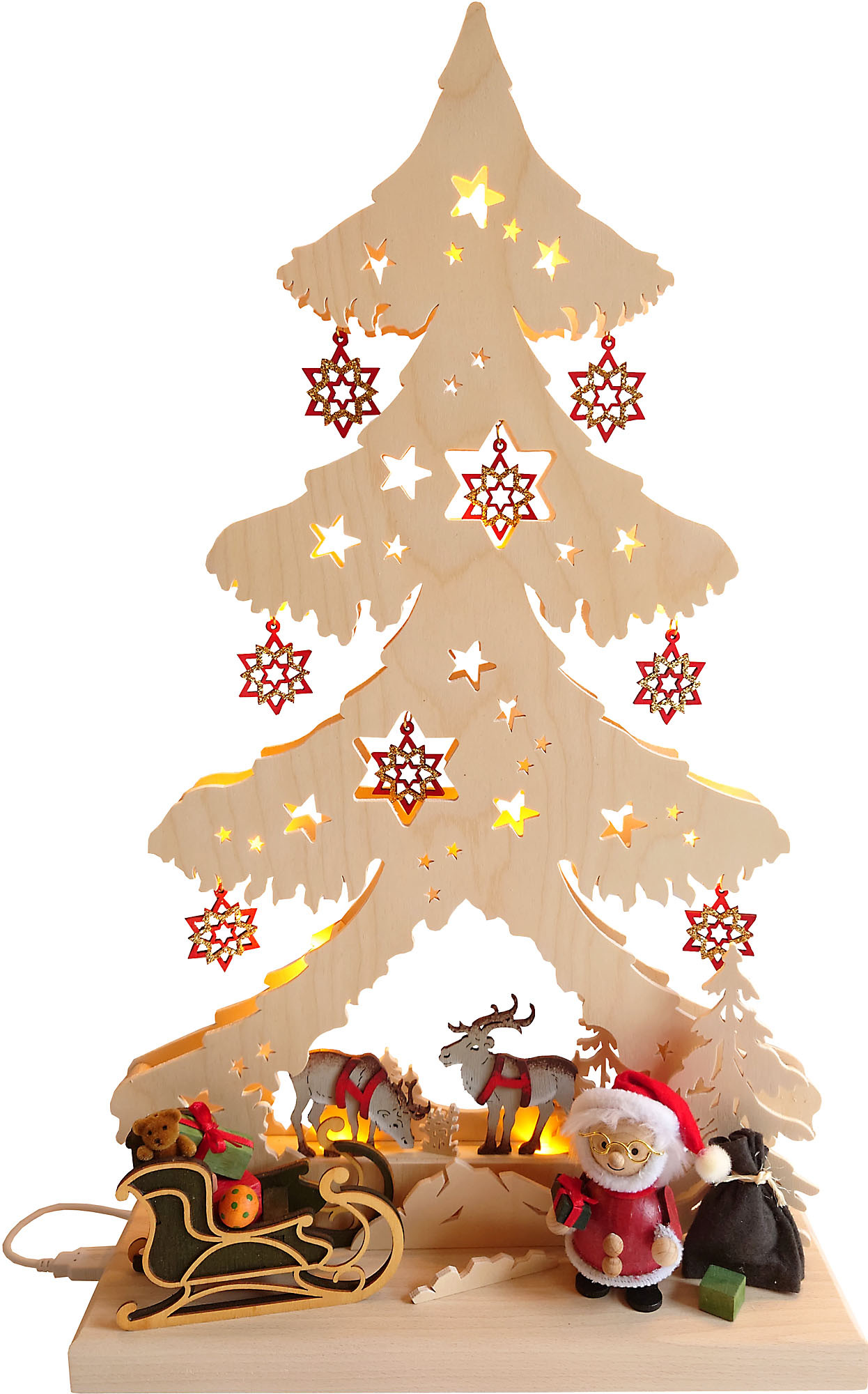Ratags 3D-Schwibbogen Tanne Weihnachtsmann mit Rentieren, mittelgroß