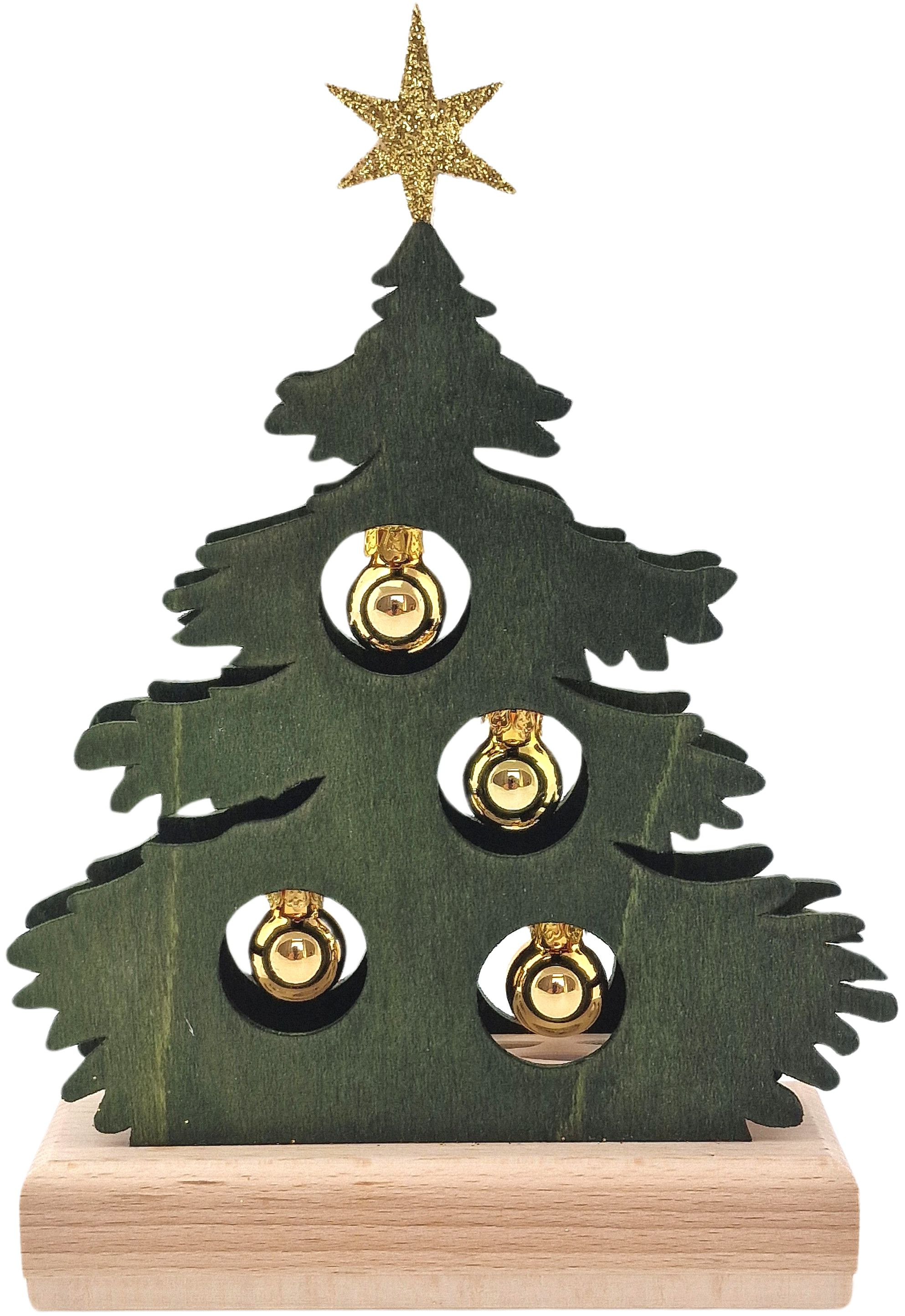 RATAGS Mini-Tanne, grün gebeizt - goldene Kugeln