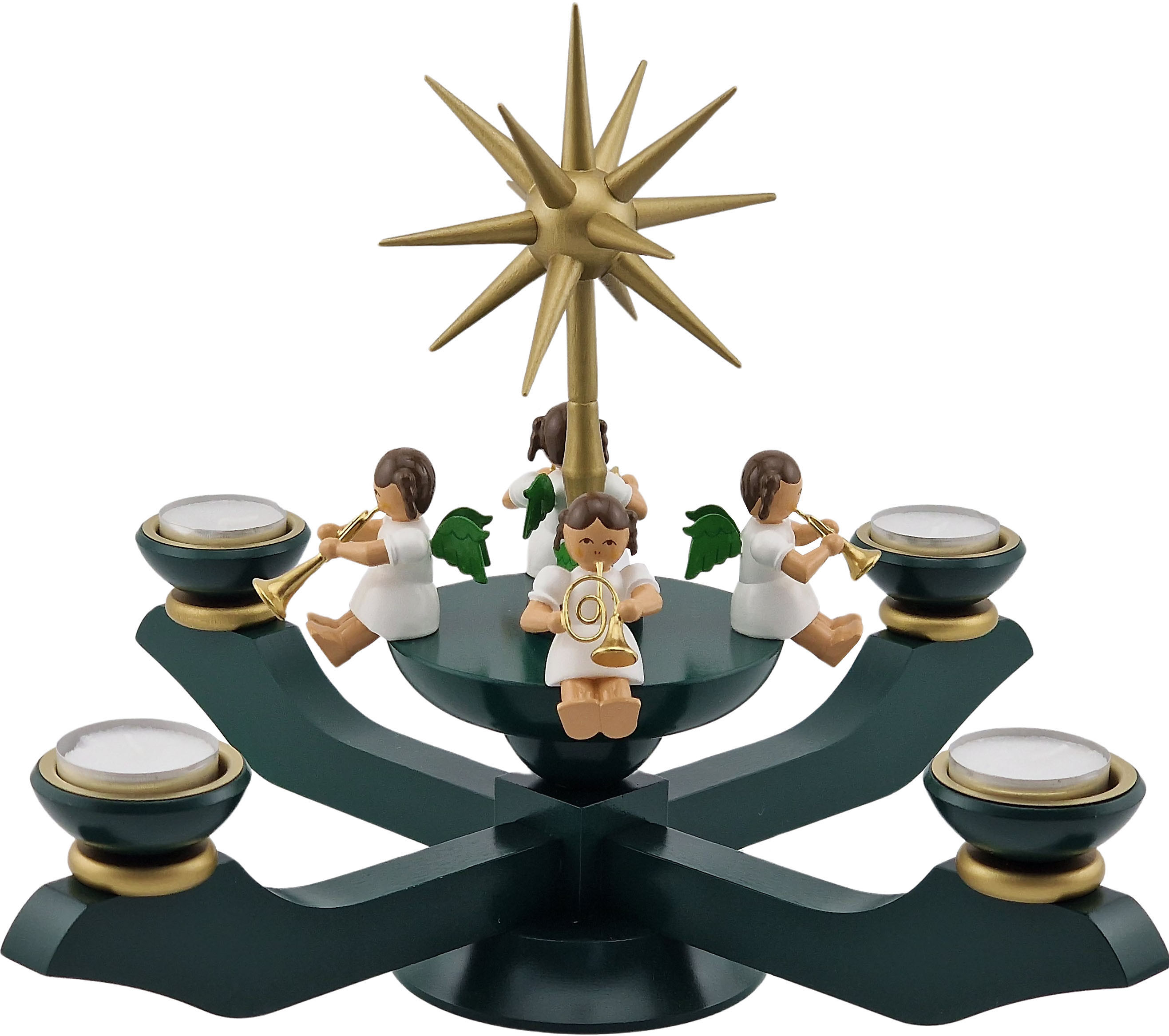 Richard Glässer Adventsleuchter mit Musikantenengel moosgrün für Teelichte