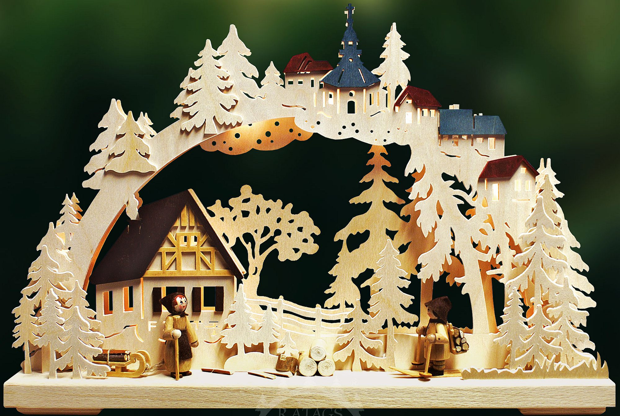 Weihnachts Schneekugel Engel Mit Harfe - Rot-gold 12cm Hoch