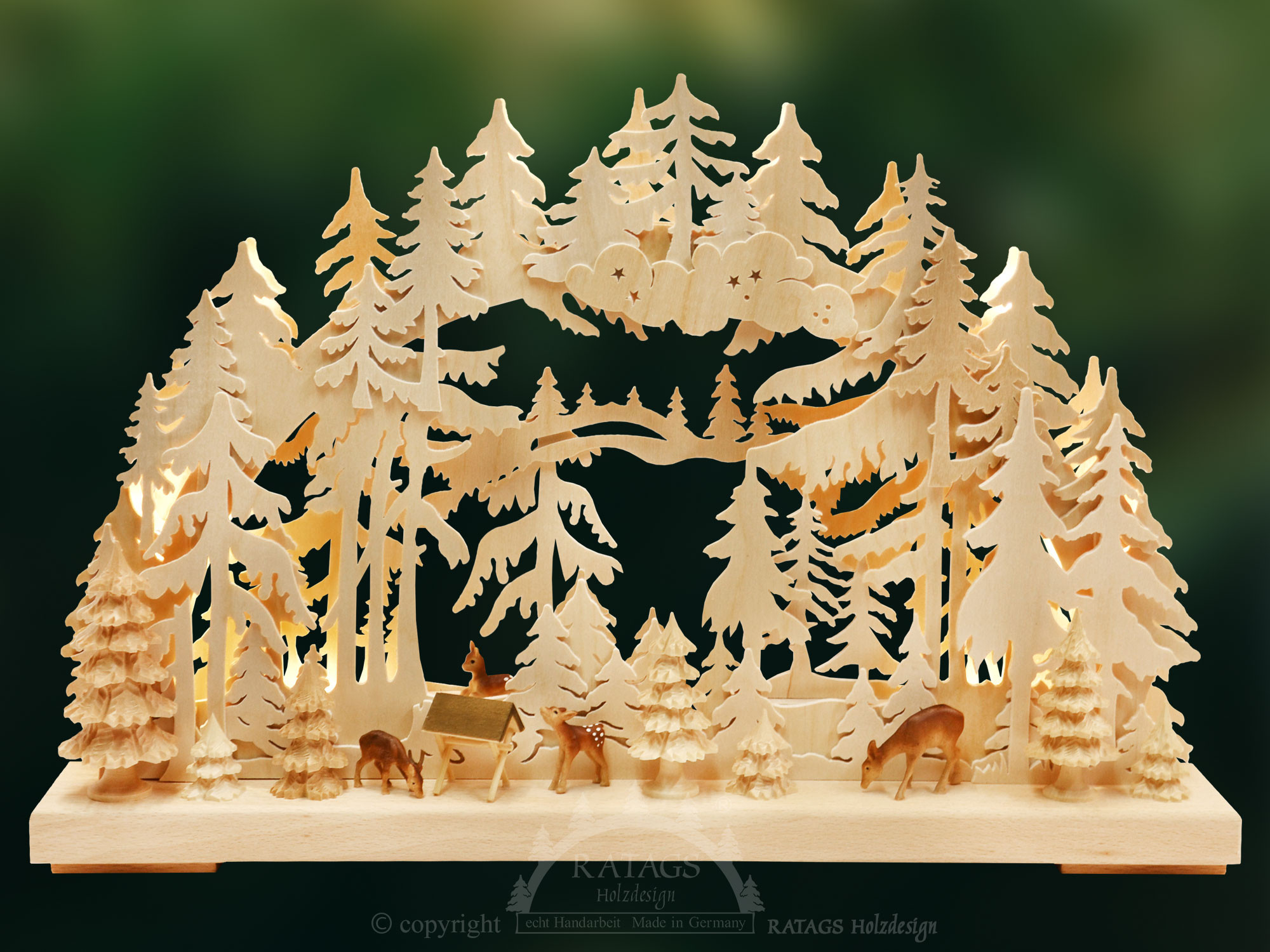Ratags Holzdesign 3D-Schwibbogen Rehe auf der Lichtung, klein