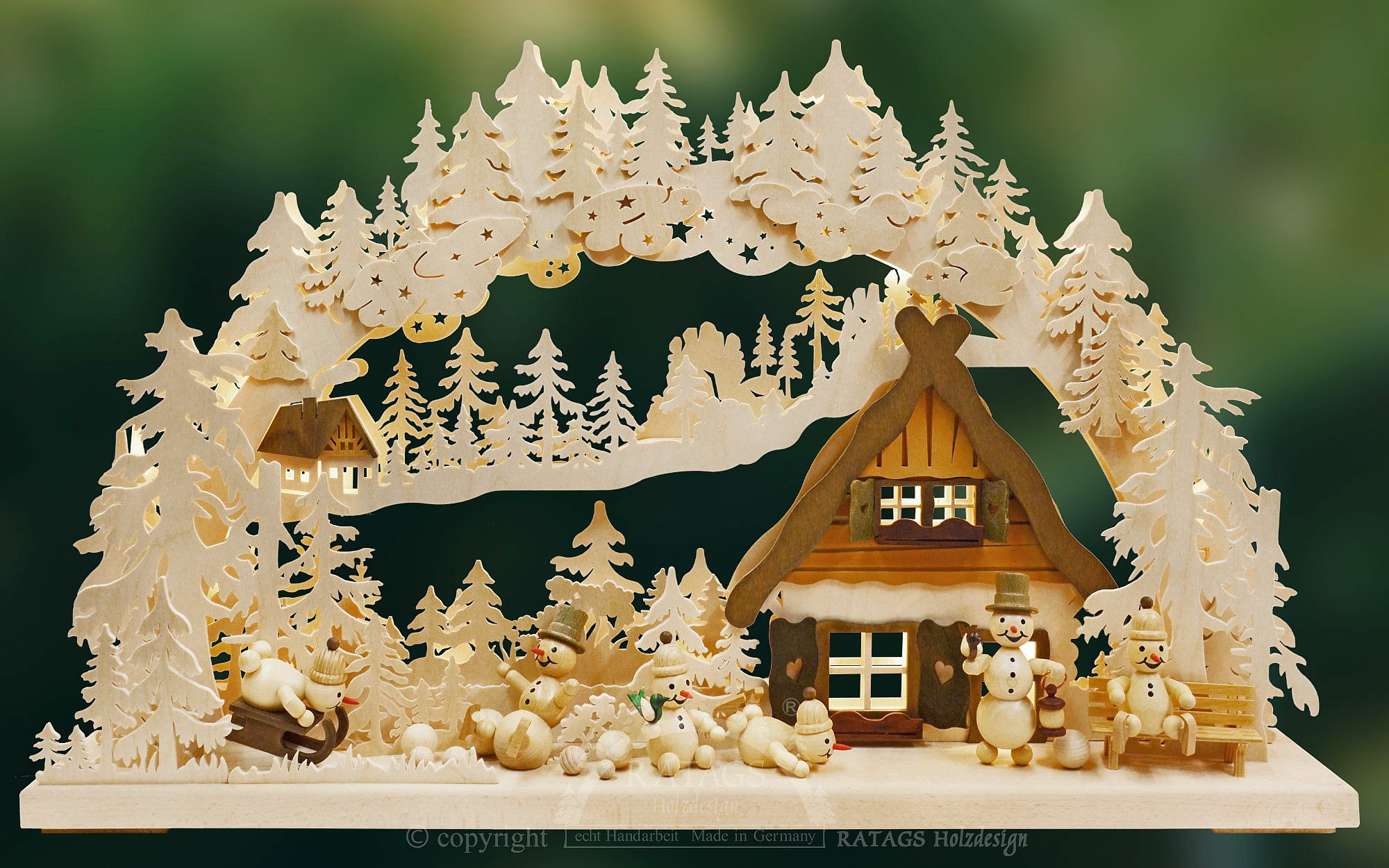 Ratags Holzdesign 3D-Schwibbogen Schneemannparadies, groß