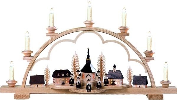 Kleinkunst Müller Schwibbogen Seiffener Dorf, natur LED