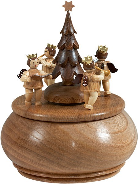 Ellmann Spieldose - Engelgruppe mit Tannenbaum / natur