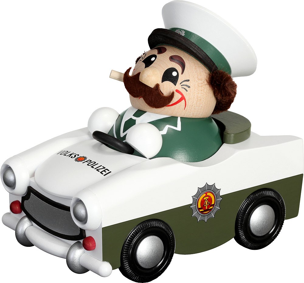 Seiffener Volkskunst eG Kugelräucherfigur Volkspolizist im Trabi -limitiert-